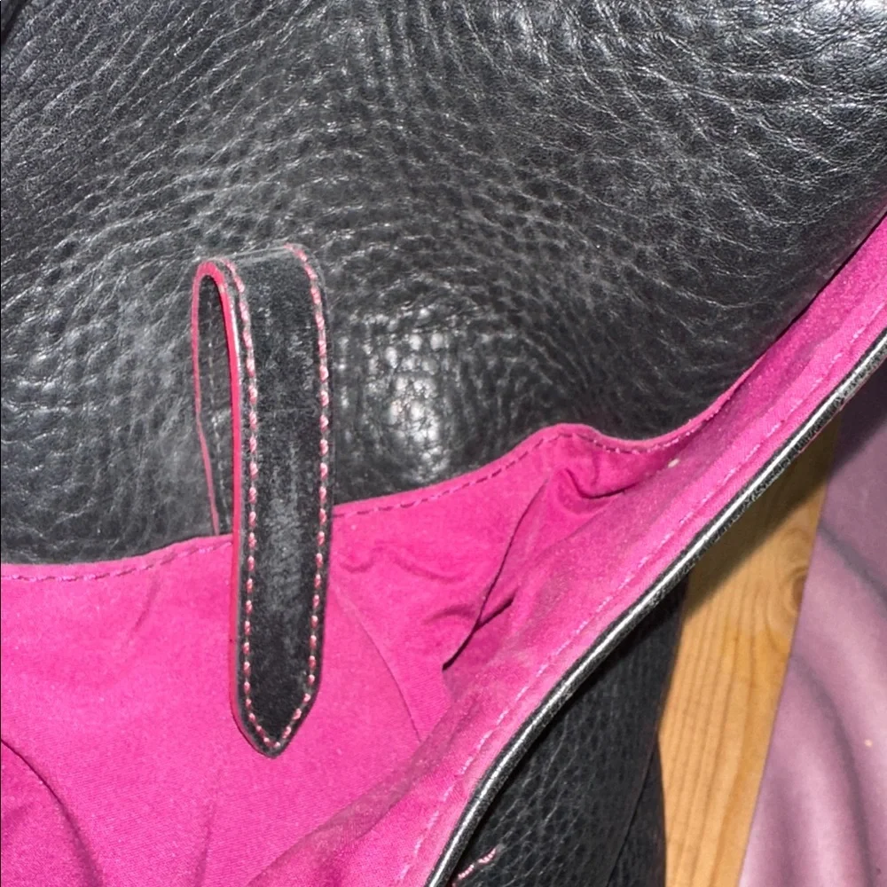 Cole Haan hand bag in black with magenta stitch and inside - Picture 4 of 9
